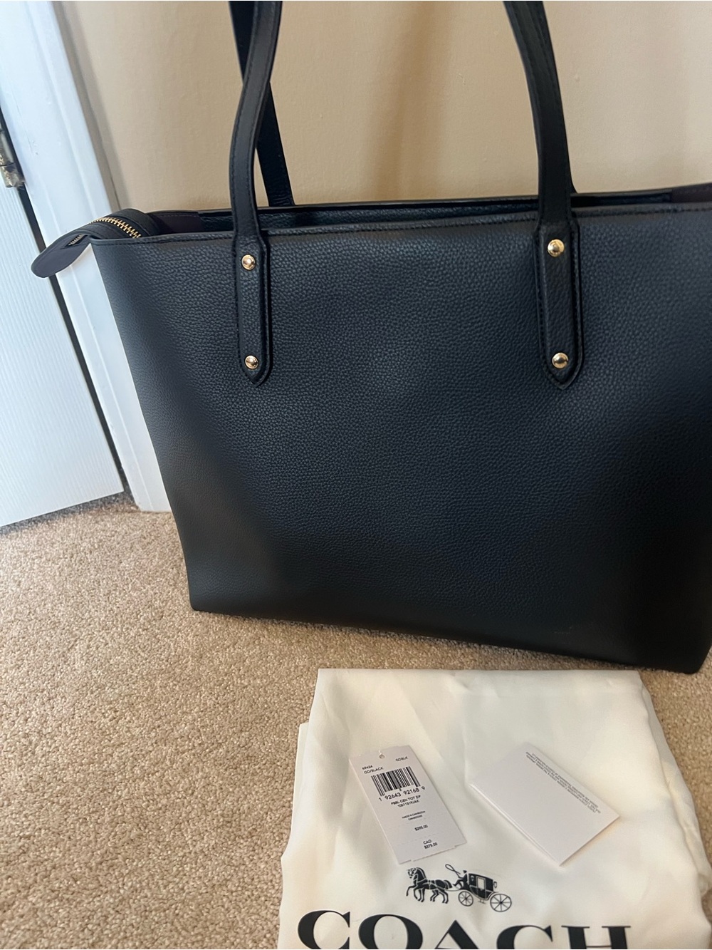 Coach Black Pebbled Leather Tote with Gold Hardware - Picture 2 of 9
